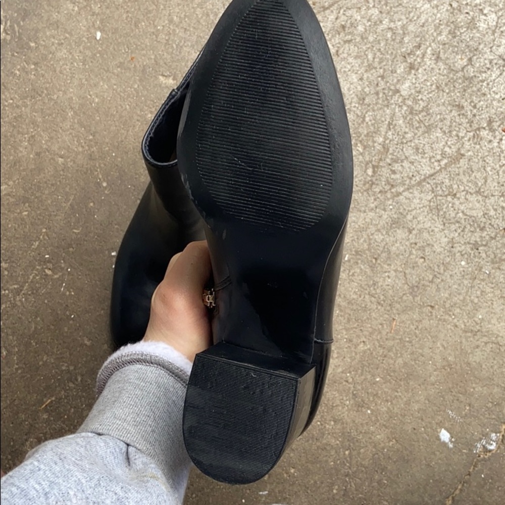Black heeled booties with gold zipper- never worn!